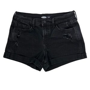 OLD NAVY Women’s Black Denim Jean Shorts Sz 6 Boyfriend Mid-Rise Distressed